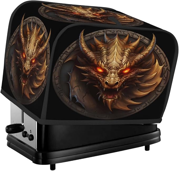 Cool Dragon Animal Toaster Cover 2 Slice Wide Slot Washable Kitchen Appliance Covers Fingerprint Bread Machine Dust Cover Small Toaster Oven Accessories Covers Bread Maker Bag Women Gift