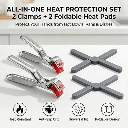 2PCS Hot Plate Gripper Clips, Bowl Holder Tongs, Anti-Scald Multi-Purpose Kitchen Tool for Microwave, Oven, Steamer, Air Fryer, Steamer, Pots