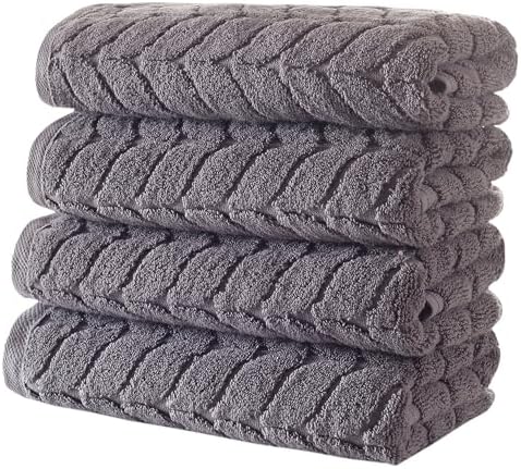 BAGNO MILANO Turkish Cotton Bath Towels, Hand Towels - Soft Plush Jacquard Collection - Highly Absorbent Towel Set (Grey, 6 pcs Towel Set)