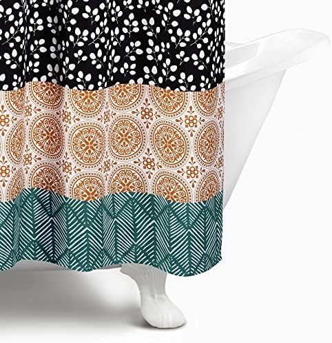Lush Decor Bohemian Stripe Shower Curtain 72" W x 84" L Turquoise & Orange - Bathroom Curtain - Extra Long Shower Curtain - Boho Decor - Striped Shower Curtains