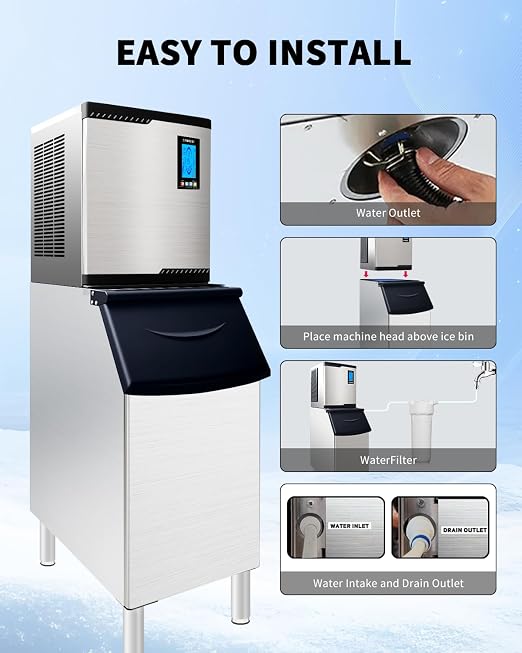 Commercial Ice Maker Machine Head Only, 450lbs/24H ETL Commercial Ice Maker with Self-Cleaning, DOE&CEC Energy-efficient,48 Hours Timer, Stainless Steel Ice Maker for Restaurant Bar Cafe Hotel