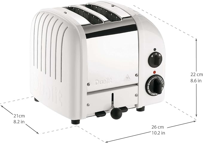 Dualit Classic 2 Slice NewGen Stainless Steel Toaster, White - Hand Built in the UK, Replaceable ProHeat® Elements – Slot Selector, Defrost Bread, Mechanical Timer-For Toast, Bagels & More
