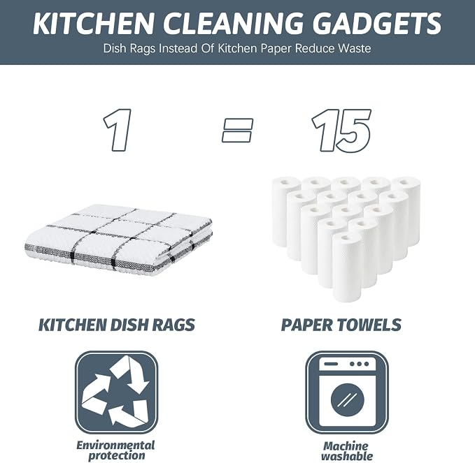 Nialnant 8 Pack Dish Rags,100% Cotton Dish Towels for Kitchen,Super Absorbent Kitchen Dish Cloths,Dish Rags with Hanging Loop,12x12 Inches,Navy Blue