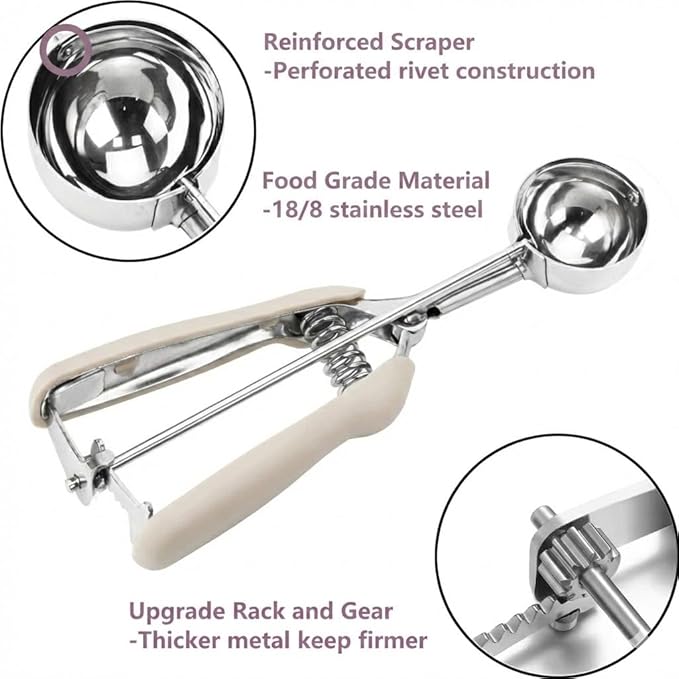 Cookie Scoop, 18/8 Stainless Steel Cookie Scooper, Cookie Scoops for Baking, 3Tbsp/45ml/1.5oz Cookie Dough Scoop, Ice Cream Scooper with Trigger Release (#20 White)