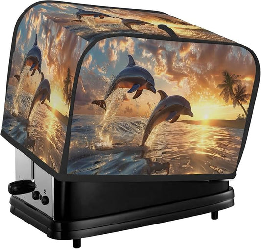 Toaster Cover 4 Slice Wide Slot Beach Sea DolphinBread Toaster Oven Dustproof Cover Small Appliance Kitchen Covers Dust and Fingerprint Protection for Women Gift 4 Slice