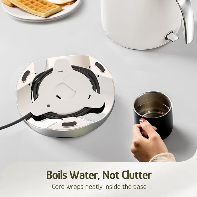 Hazel Quinn Electric Kettle - 1.7 Liters (57oz) Stainless Steel Water Kettle, BPA-Free Interior, 1200W Fast Boiling, Cordless, Rotational Base - Pearl White