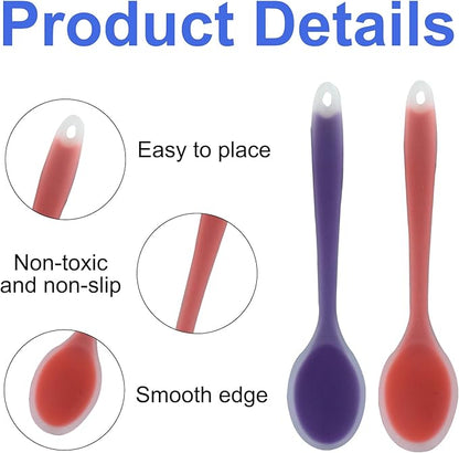 Zorfeter 4 Pcs Small Silicone Spoons, Nonstick Kitchen Spoon Heat Resistant Stirring Serving Spoon for Kitchen Cooking Baking Mixing Tools(Transparent Purple+Orange+Red+Green)