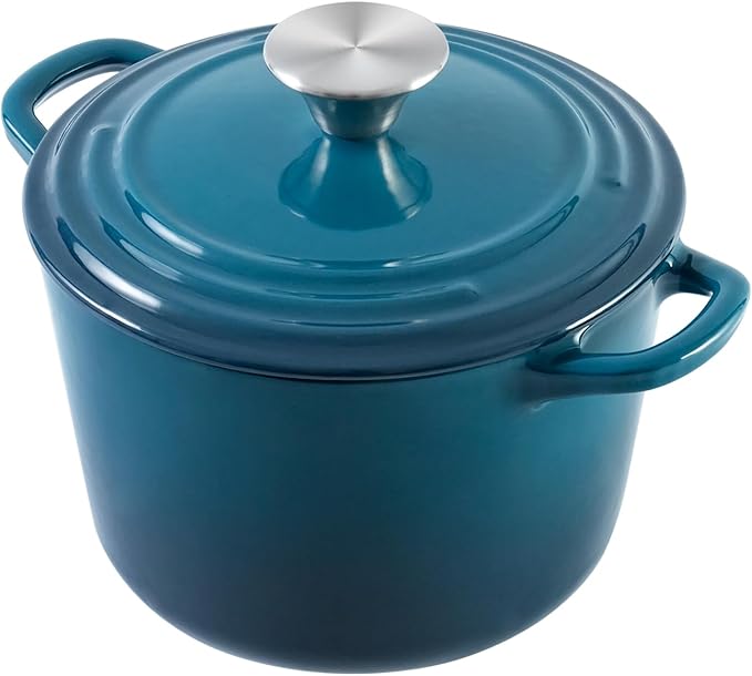Flavehc Dutch Oven Pot with Lid 1.8 Qt Cast Iron Dutch Oven for Bread Baking, DarkCyan Enameled Cast Iron Rice Pot, Small Deep Dutch Oven for Rice, Beans & Side Dishes