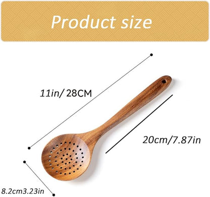 Large Wooden Spoon - Strainer Spoon - 11-inch Big for Brewing, Grill, Stirring - Solid Natural Hard Wood Long Spatula