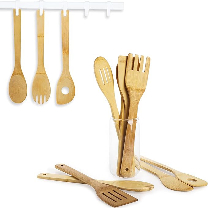 DEAYOU 16 PCS Bamboo Kitchen Utensils, Wood Spoons Spatula Set for Cooking, Nonstick Natural Cooking Utensils for Cookware, Wok, Everyday Use, Mothers Day Gifts, Housewarming Gifts