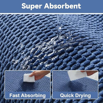 Triohero Bathroom Rugs Non Slip Washable, Super Absorbent Thin Bath Mat Quick Dry Low Pile Bathroom Rug, Denim Blue 24"x36"