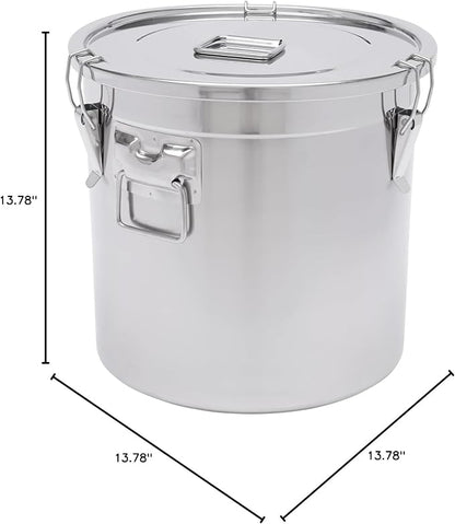8.7Gal Stainless Steel Canister with Airtight Lid 40-50Lbs Flour Storage Containers for Kitchen Metal Rice Bucket Coffee Canister Dog Food Container Milk Can w/Handles & Sealing Buckles (33L)