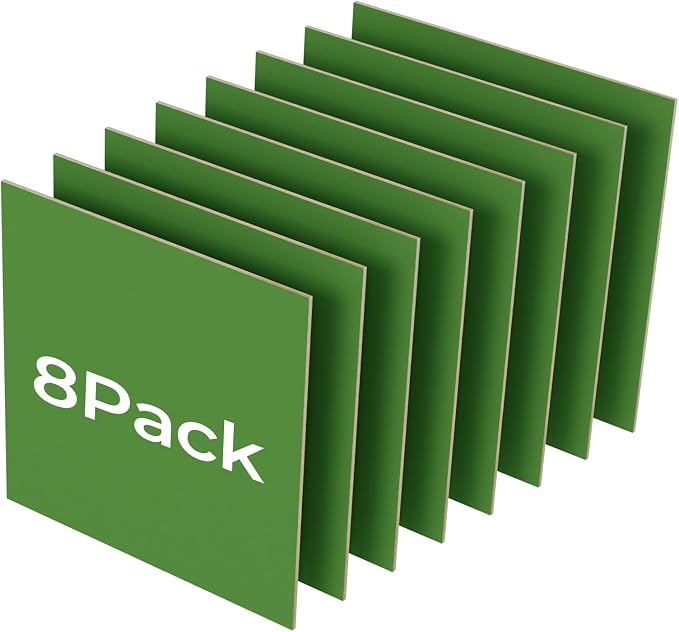 8 Pack Forest Green Basswood for Laser Cutting, 12"x12"x1/8" (3 mm) Double-Sided Colored Plywood Sheets, for Laser Engraving, DIY Craft Wood & School Projects