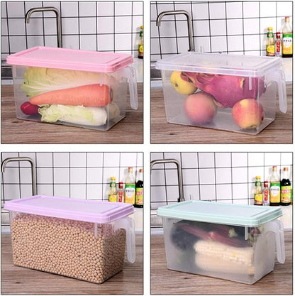 Plastic Storage Containers Square Food Storage Organizer Stackable Refrigerator Organizer Handle Kitchen Containers with Lids for Fruits Vegetables Meat Egg, 4-pack (Pink)