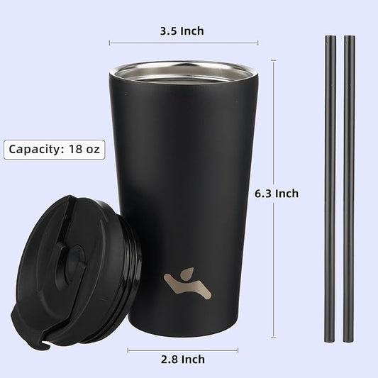 Konokyo 18 OZ Insulated Tumbler with Lid and 2 Straws Stainless Steel Water Bottle Vacuum Travel Mug Coffee Cup,Blue