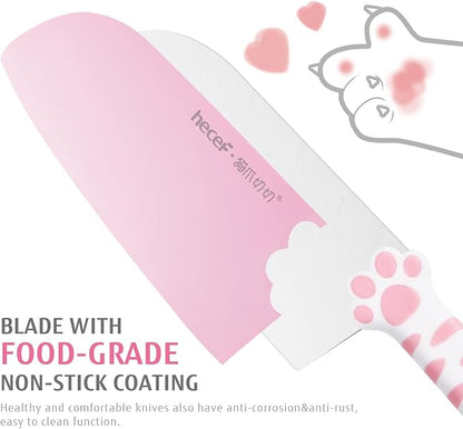 hecef Cute Kitchen Knife Set, Dishwasher Safe, 5-piece Non-Stcik Knives Set with Detachable Block and Scissors,Sharp for Chopping, Slicing, Dicing and Cutting (Pink)