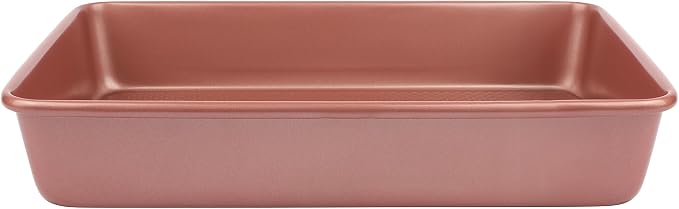 David Burke 13x9 Oblong Baking Pan – Carbon Steel, Non-Stick, PFTE & PFOA Free, Oven Safe with AirFlow Baking Technology – Rose Gold