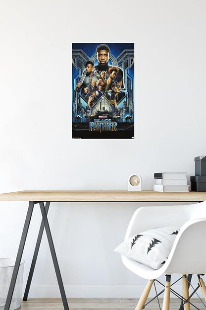Trends International Marvel Cinematic Universe - Black Panther - Group One Sheet Wall Poster, 14.725" x 22.375", Premium Poster & Mount Bundle