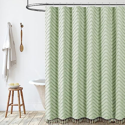 Dynamene Stall Boho Shower Curtain Tufted Chevron 54"x72" Sage Green