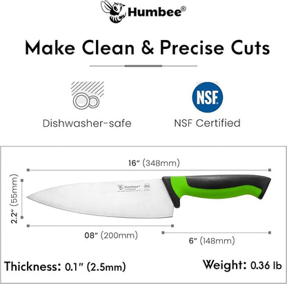 8-Inch Chef Knife, NSF Certified Razor-Sharp High Carbon Stainless Steel Blade – Ergonomic Color Coded Handle, Non-Slip Grip Kitchen Knife, DT-10 Series, Green