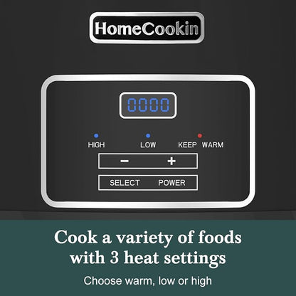 HOMECOOKIN 7-Quart Programmable Slow Cooker with Timer Keep Warm - Small Kitchen Appliance for Family Dinners - Serves 6+ People (Black)