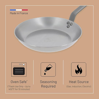 de Buyer MINERAL B Carbon Steel Omelette Pan - 11” Diameter, 8.3” Cooking Surface - Naturally Non-Stick Finish - Made in France