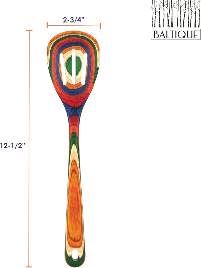 Baltique Marrakesh Collection 12-1/2" Wooden Slotted Cooking Spoon, Safe for Nonstick