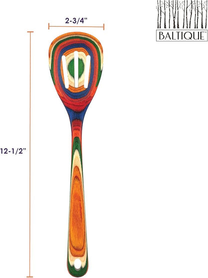 Baltique Marrakesh Collection 12-1/2" Wooden Slotted Cooking Spoon, Safe for Nonstick