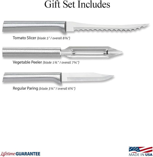 Rada Cutlery Peel, Pare & Slice Gift Set (S18), 3-piece Knife Set, Stainless Steel Blades, Silver Handle