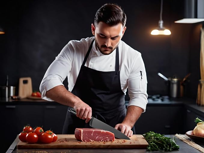 WELLSTAR Chef Knife with Sheath, Sharp Kitchen Knife 8 inch Black Cooking Knives with German HC Steel