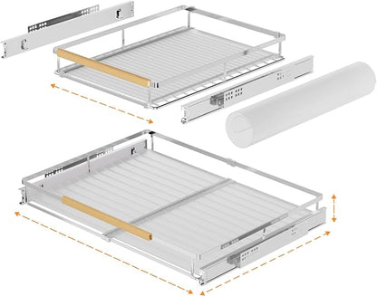 SANNO Pull Out Cabinet Organizer, Slide Out Cabinet Shelf,Under Sink Slide Out Cabinet Organizer, Pots Pans Organizer Smooth Roll,Expandable Width 16.1 to 26.4" W