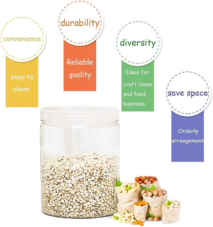15 Pack 6oz Clear Plastic Jars Wide-mouth Storage Containers,Refillable Empty Containers for Dry Food,Dried Fruit,Seasoning and Honey Storage