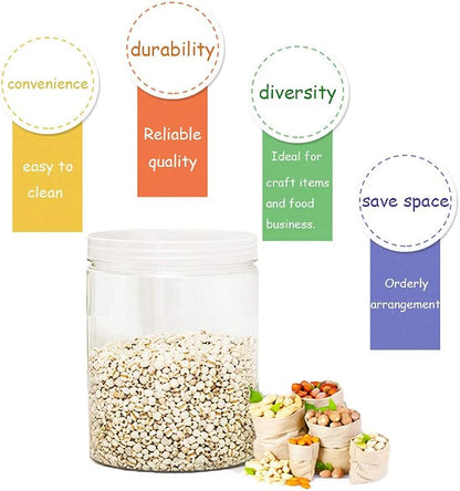 15 Pack 6oz Clear Plastic Jars Wide-mouth Storage Containers,Refillable Empty Containers for Dry Food,Dried Fruit,Seasoning and Honey Storage