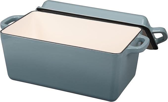 EDGING CASTING Enameled Cast Iron Dutch Oven, Oblong Bread Oven for Sourdough Bread Baking, Baking Pan, Dual Handles, Oven Safe, 4 Quart, Seasalt