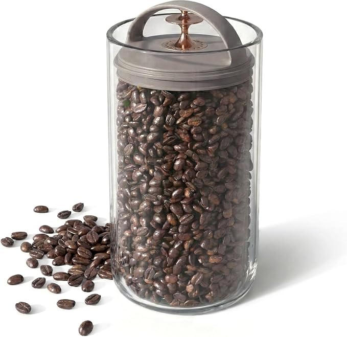 carrotez 6.3 Cup Vacuum Sealed Coffee Bean Container, Ecozen Plastic Airtight Food Storage Canister with Easy-Release Lever, Durable Space-Saving Design for Kitchen Countertop – 50.7 fl oz (1.5L)