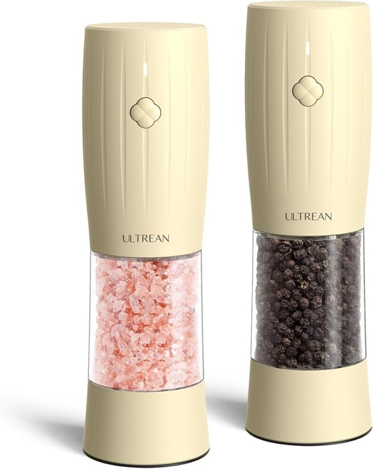 Ultrean Electric Salt and Pepper Grinder Set, USB-C Rechargeable, Salt and Pepper Shakers Spice Mill with 6 Adjustable Coarseness LED Light Larger Capacity, Kitchen Gadget, Gift for Women Mom, Cream