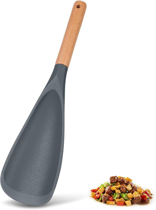 Cooking Spoon Set with Wooden Handle, Heat-Resistant Kitchen Utensils for Stirring, Mixing, Serving, Non-Stick Cookware (GRAY - 1Pack)