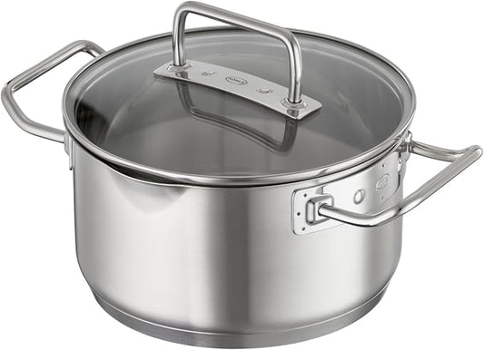 Rösle EXPERTISO Cookware Collection 6.3 in. Stainless Steel High Casserole Pot with Glass Lid