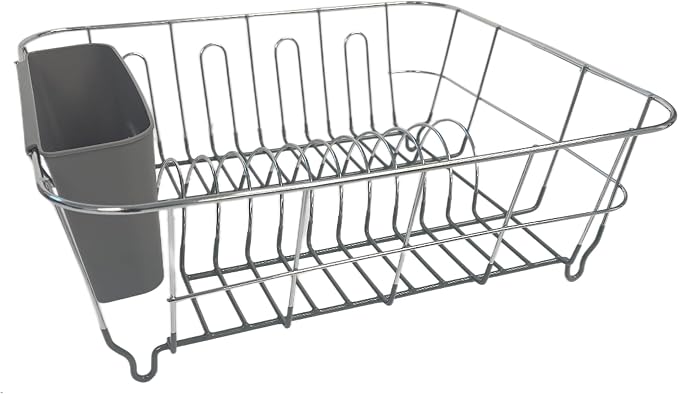 Dish Drying Rack & Cutlery Holder 2 Piece Set ✅ Compact Sink-Fitting Dish Drainer with Rubberized Undercoating ✅ Space-Saving Kitchen Organizer for Plates, Cups, Bowls & Utensils In Sink, Dark Gray