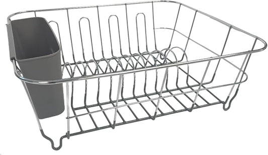 Dish Drying Rack & Cutlery Holder 2 Piece Set ✅ Compact Sink-Fitting Dish Drainer with Rubberized Undercoating ✅ Space-Saving Kitchen Organizer for Plates, Cups, Bowls & Utensils In Sink, Dark Gray