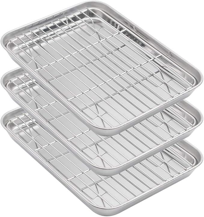 Aspire Baking Sheets and Racks Set, Stainless Steel Oven and Dishwasher Safe Wire Rack, Easy Clean-L 3 Pcs