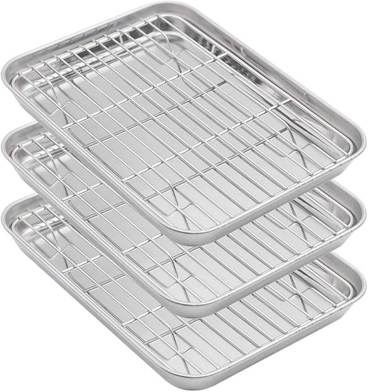 Aspire Baking Sheets and Racks Set, Stainless Steel Oven and Dishwasher Safe Wire Rack, Easy Clean-L 3 Pcs