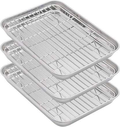 Aspire Baking Sheets and Racks Set, Stainless Steel Oven and Dishwasher Safe Wire Rack, Easy Clean-S 3 Pcs