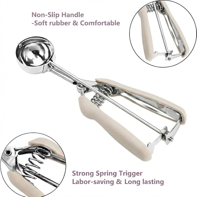 Cookie Scoop, 18/8 Stainless Steel Cookie Scooper, Cookie Scoops for Baking, 1 Tbsp/ 15 ml / 0.5 oz Cookie Dough Scoop, Ice Cream Scooper with Trigger Release, Cookie Scooper for Baking (#60 White)