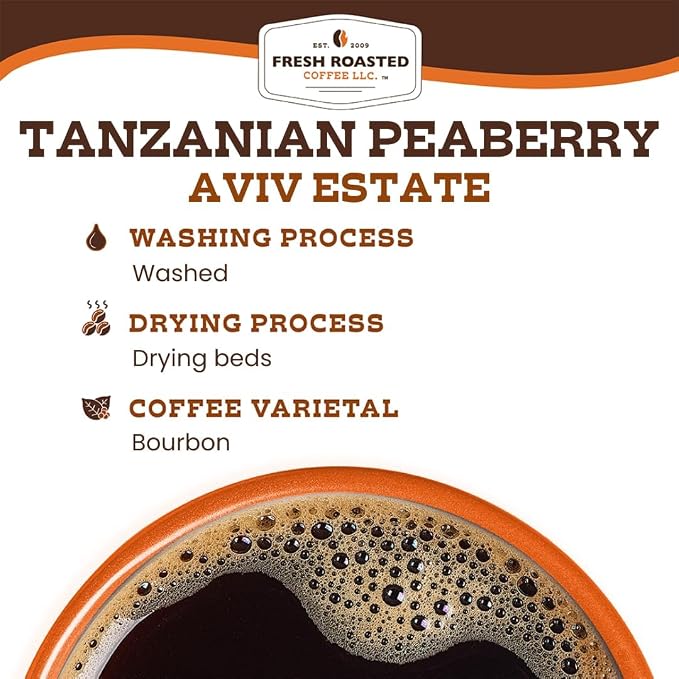 Fresh Roasted Coffee, Tanzanian Peaberry Drip Ground Coffee, Light Roast, Kosher, 12 oz