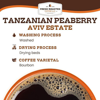 Fresh Roasted Coffee, Tanzanian Peaberry Drip Ground Coffee, Light Roast, Kosher, 12 oz