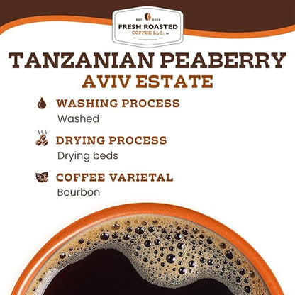 Fresh Roasted Coffee, Tanzanian Peaberry, 2 lb (32 oz), Light Roast, Kosher, Ground