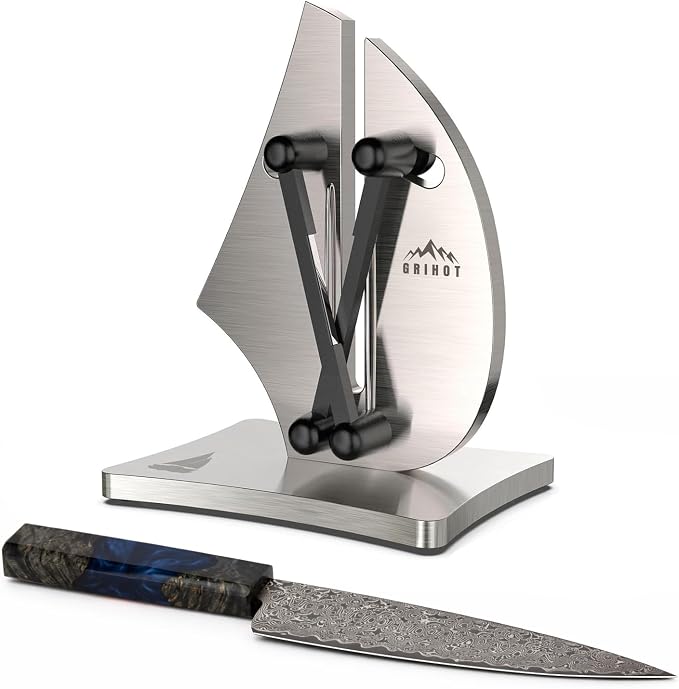 VN3 Professional Knife Sharpener | 3-Action Streamlined Sailboat Design for Effortless Knife Sharpening - The Ultimate Tool for Precision 11 to 21 Degree Angles (Upgrade Stainless Steel)