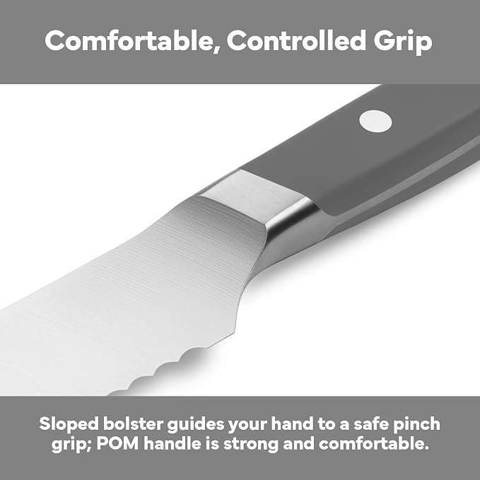Misen Serrated Bread Knife - High-Carbon Japanese AUS8 Steel - Perfect for Soft Foods, Bread, Pastries, and Fruits - Verstatile Slicer, Razor-Sharp Edge, Durable Blade, Ergonomic Handle - 10", Gray