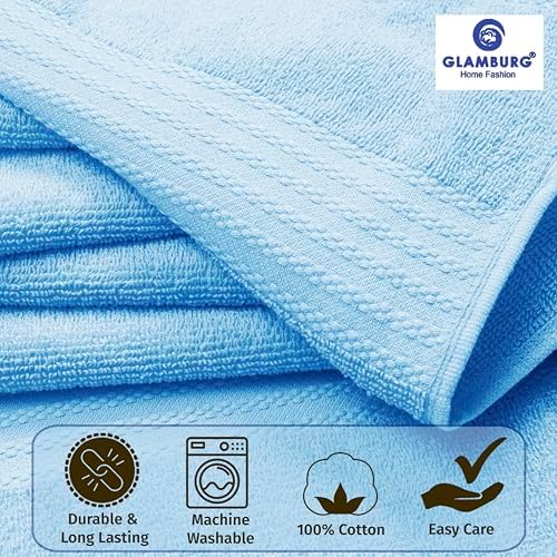 GLAMBURG Premium Cotton Oversized 2 Pack Bath Sheet 35x70-100% Pure Cotton - Ideal for Everyday use - Ultra Soft & Highly Absorbent - Machine Washable - Sky Blue